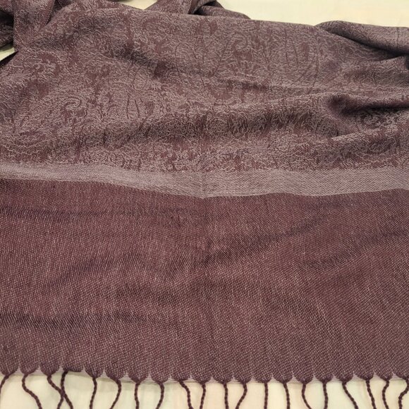 NWOT Pashmina Silk Scarf Wine Burgundy Wrap - Picture 2 of 6